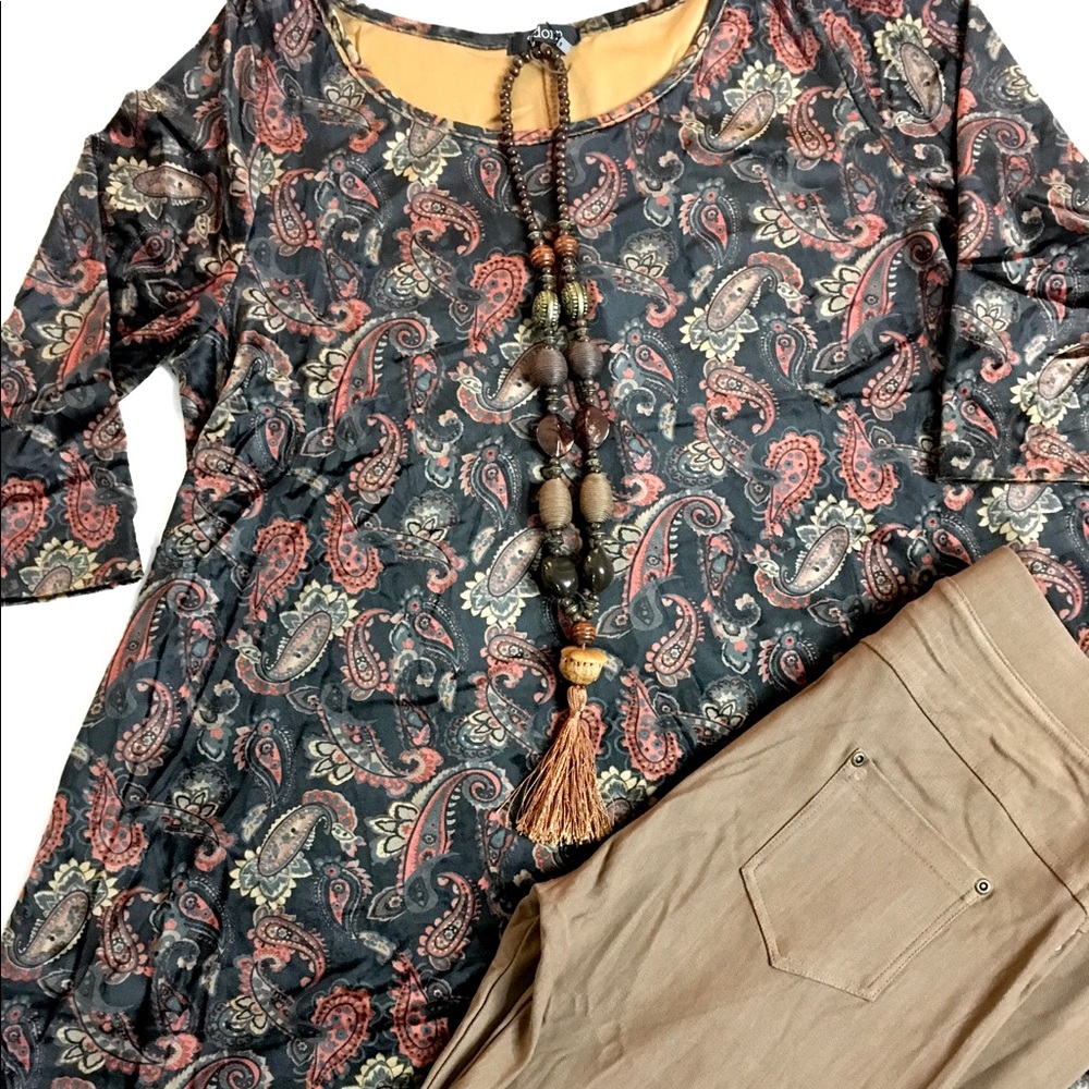 Velvet Charcoal Paisley Tunic